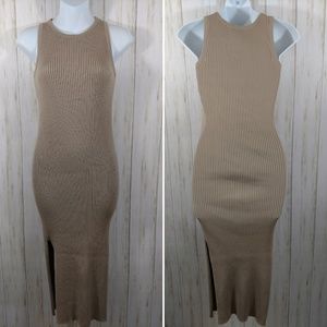 Babaton beige ribbed bodycon dress XS